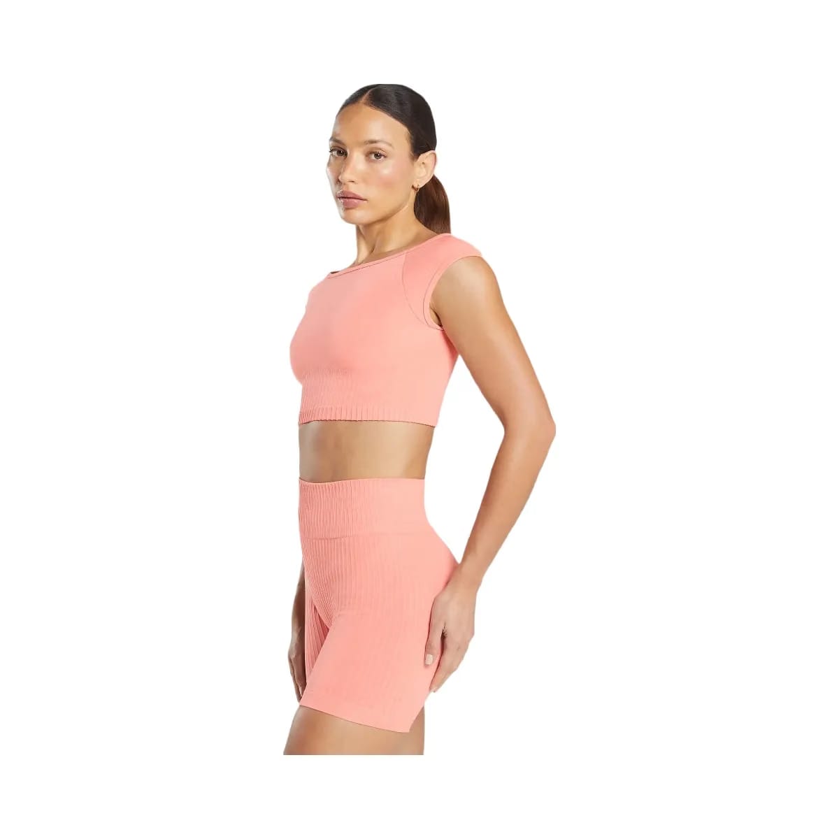 Gymshark Luxe Seamless Boat Neck Crop Top - Bros Muted Coral Marl
