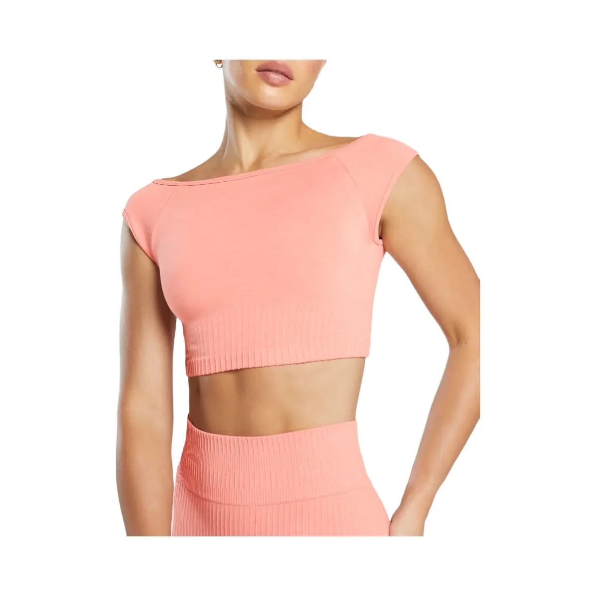 Gymshark Luxe Seamless Boat Neck Crop Top - Bros Muted Coral Marl
