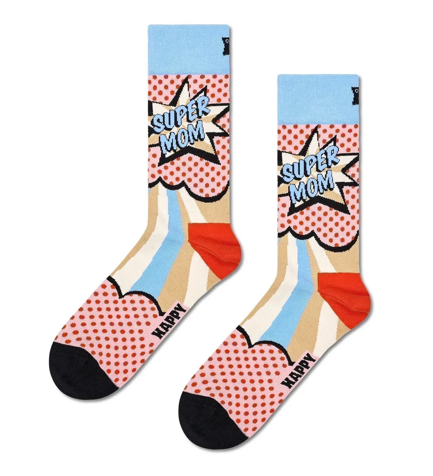 Happy Socks Unisex Super Mom Printed Crew Length Socks for Women and Men