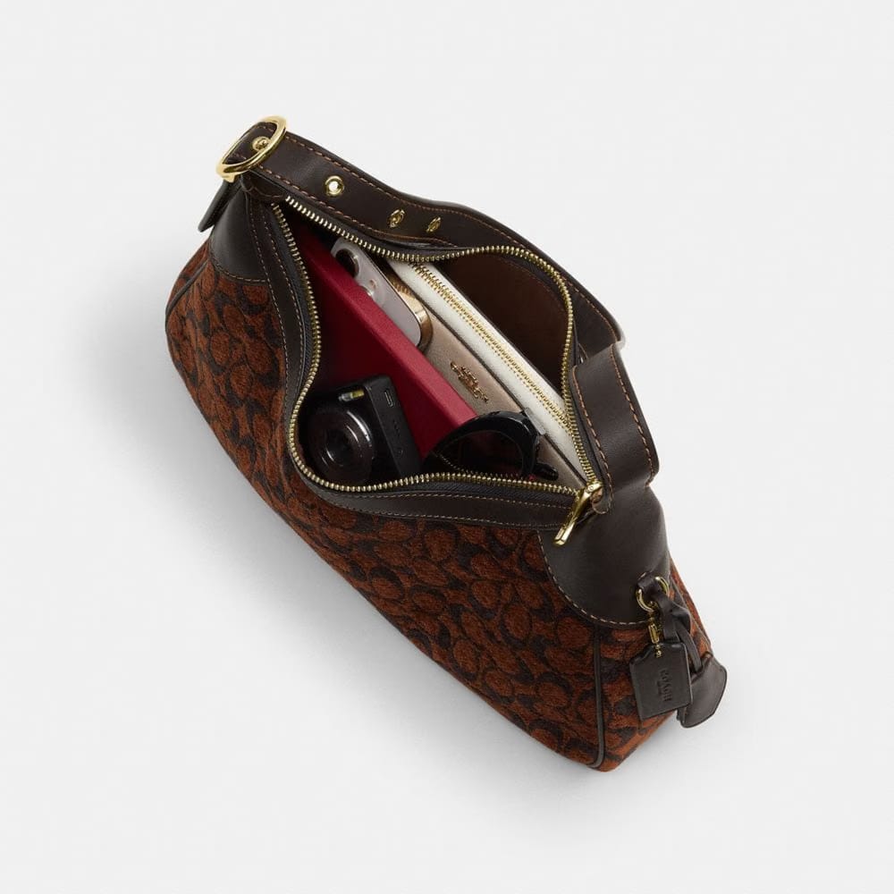 Coach Ella Small Shoulder Bag In Signature Chenille Gold Truffle