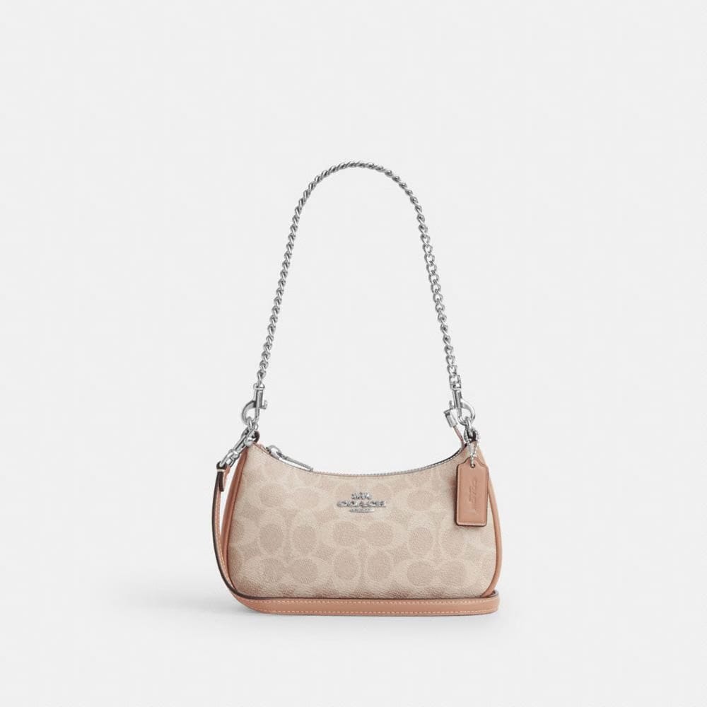 Coach Teri Mini Crossbody Bag In Signature Canvas Silver Sand Taupe