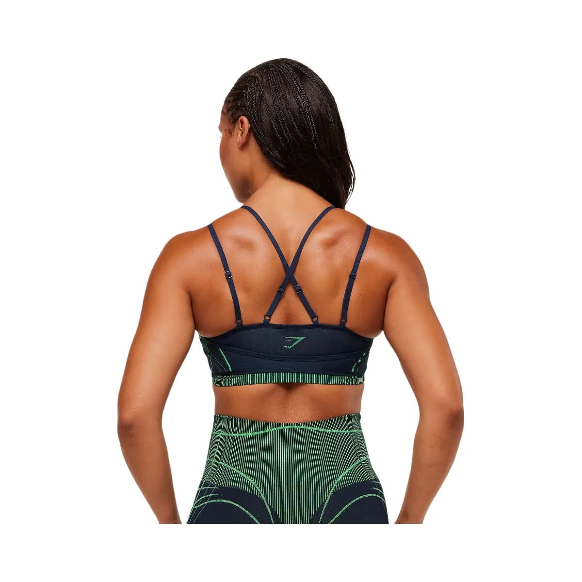 Gymshark Apex Seamless Strappy Sports Bra - Heavy Blue/Active Green