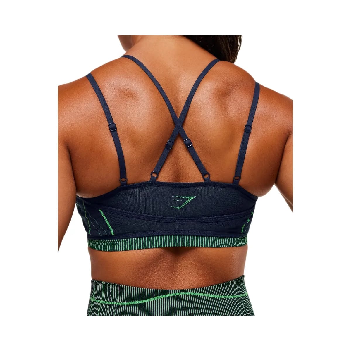 Gymshark Apex Seamless Strappy Sports Bra - Heavy Blue/Active Green