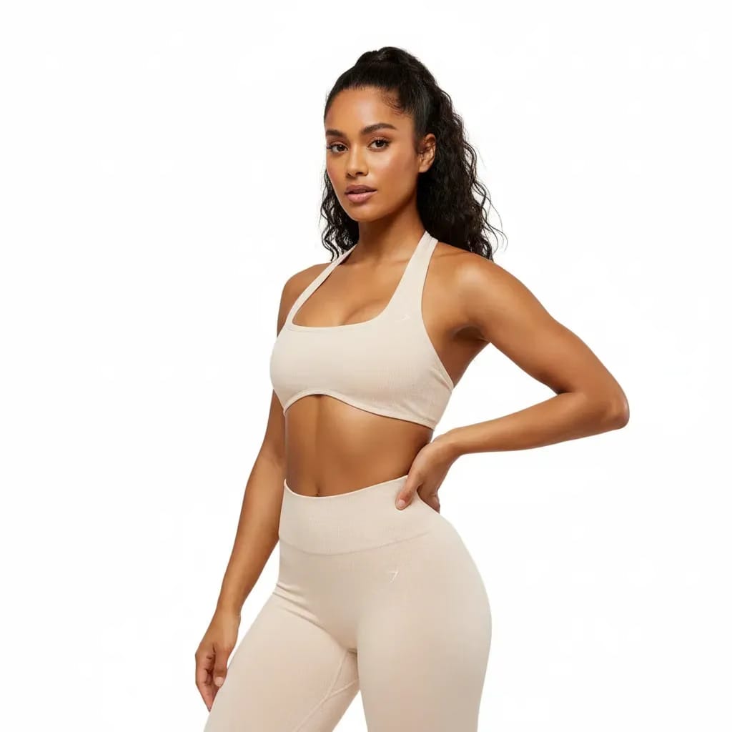 Gymshark Adapt Fleck x Whitney Halterneck Sports Bra - Coconut White