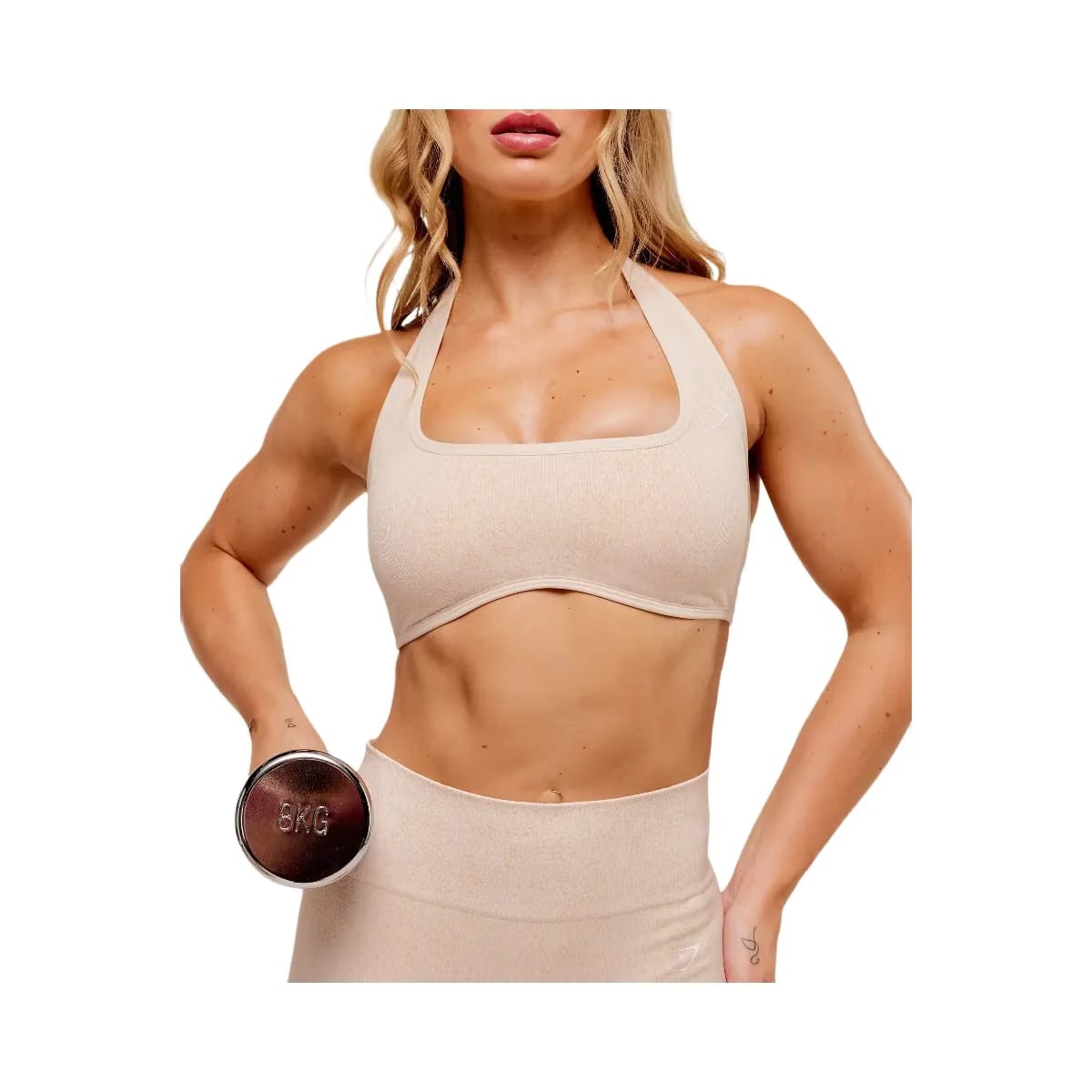 Gymshark Adapt Fleck x Whitney Halterneck Sports Bra - Coconut White