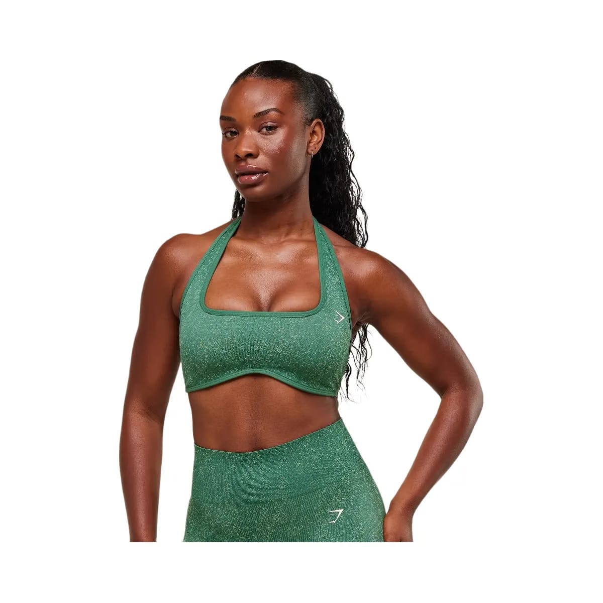 Gymshark Adapt Fleck x Whitney Halterneck Sports Bra - Lift Green/Clay Green