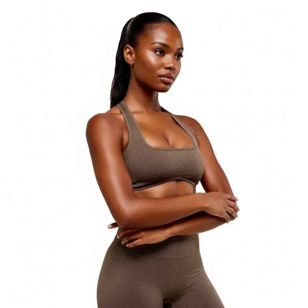 Gymshark Adapt Fleck x Whitney Halterneck Sports Bra - Soft Brown/Chestnut Pink