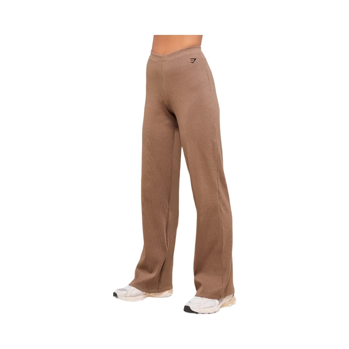 Gymshark Ribbed Cotton Straight Leg Pants - Mocha Mauve/Black