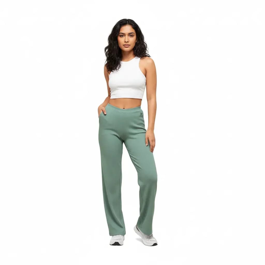 Gymshark Ribbed Cotton Straight Leg Pants - Celeste Blue/Heavy Blue