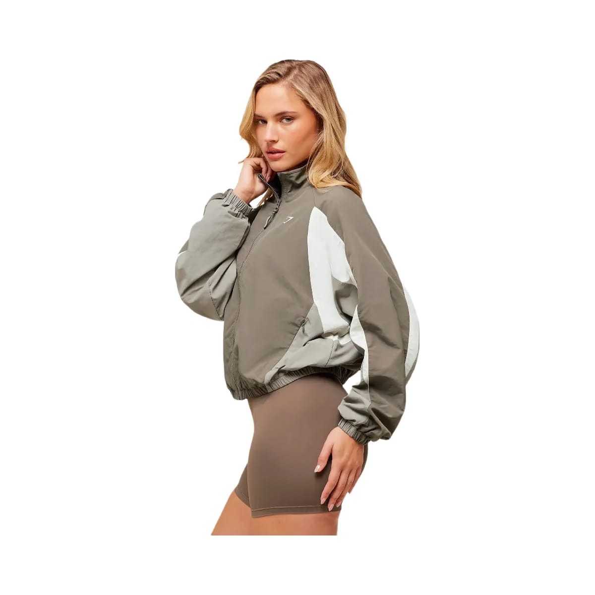 Gymshark Contrast Woven Jacket - Camo Brown/Linen Brown/Oat White