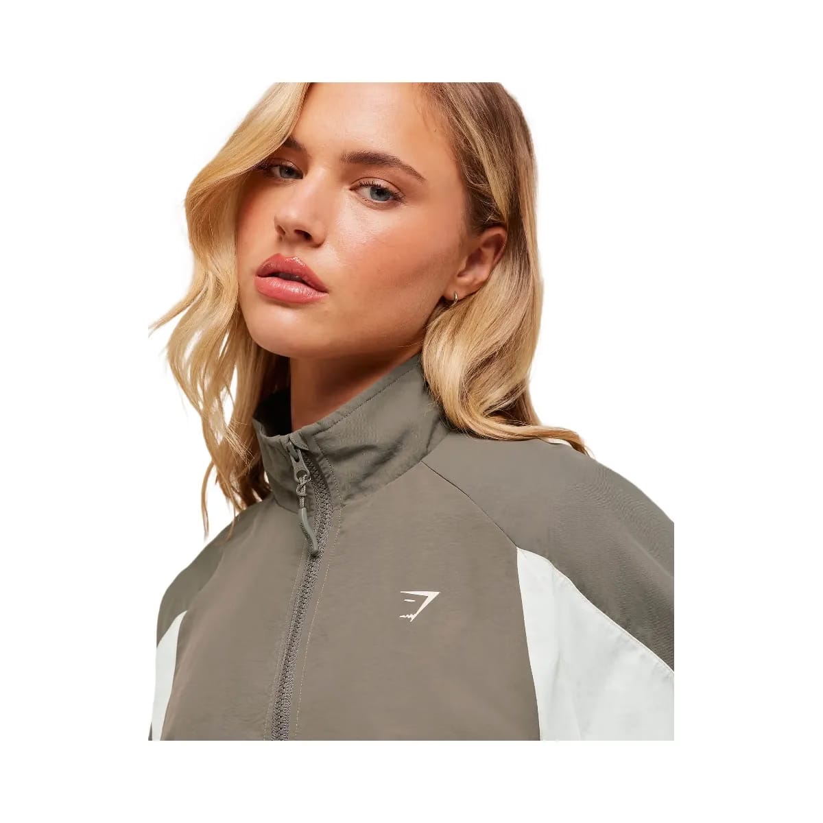 Gymshark Contrast Woven Jacket - Camo Brown/Linen Brown/Oat White