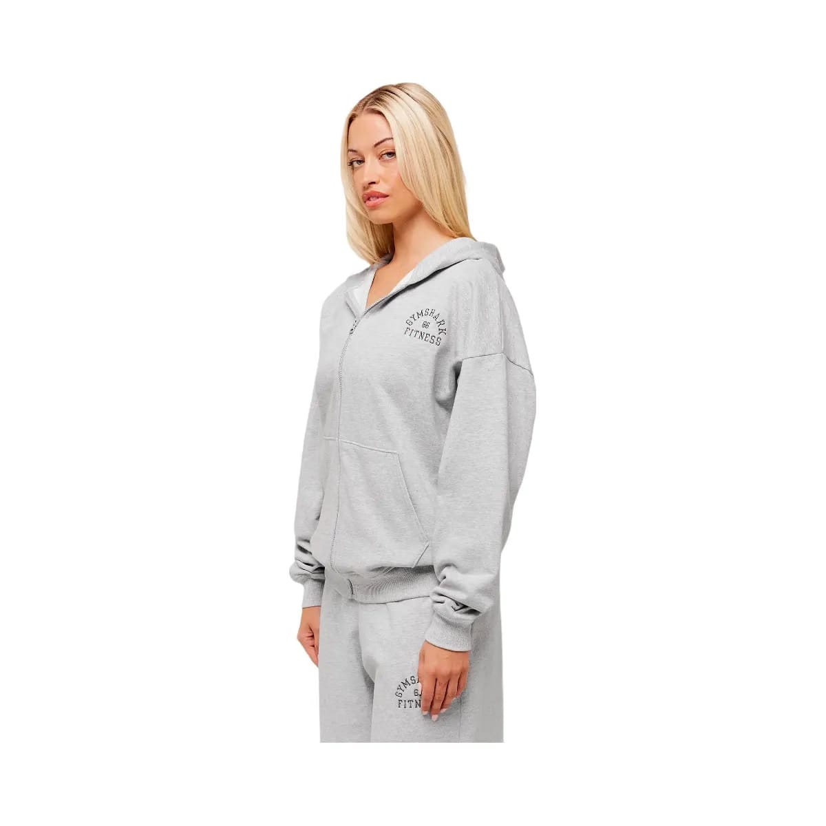 Gymshark Fitness Embroidered Graphic Zip Up Hoodie - Light Grey Core Marl