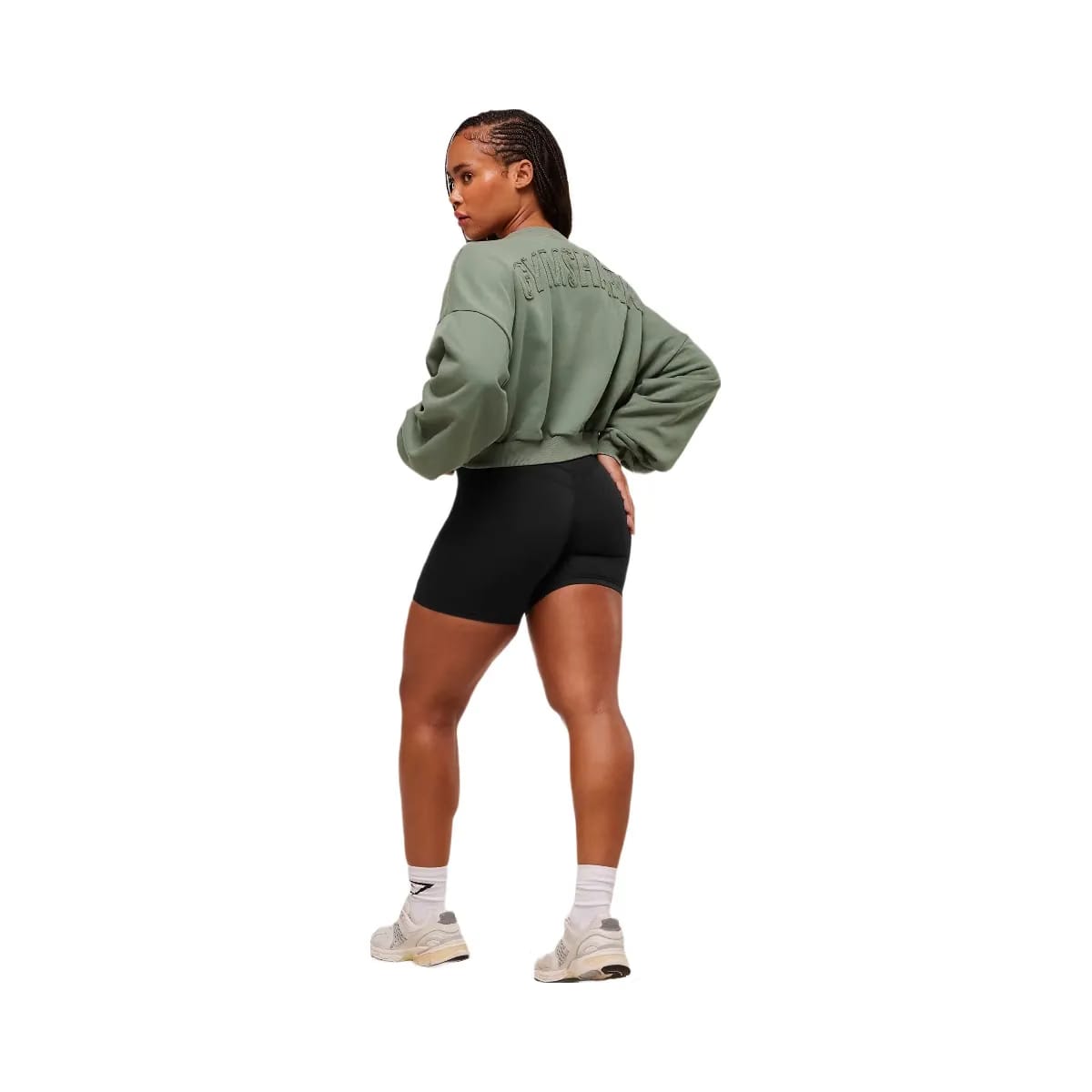 Gymshark Power Washed Sweat Top - Unit Green/Acid Wash Small Ball
