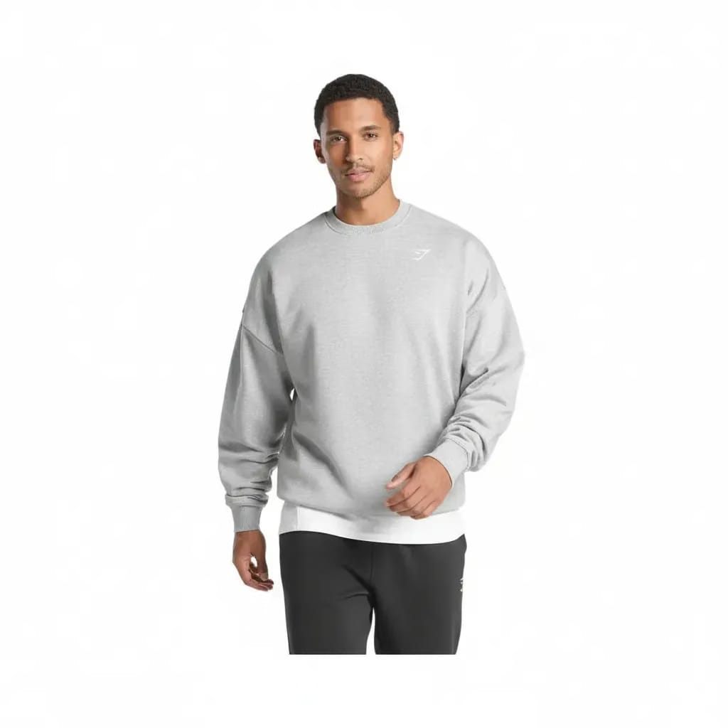 Gymshark Oversized Crest Crew - Light Grey Core Marl