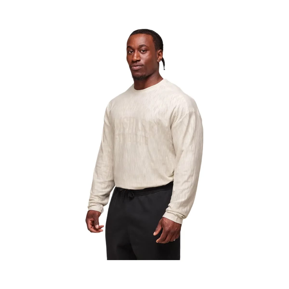 Gymshark Lightweight Slub Textured Lifting Authenticator OS LS T-shirt - Oat White