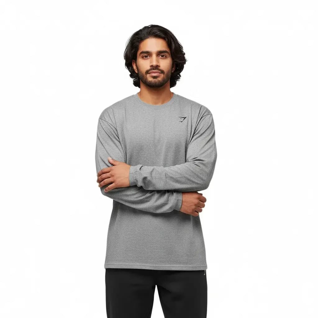 Gymshark Essential Oversized Long Sleeve T-Shirt - Charcoal Core Marl