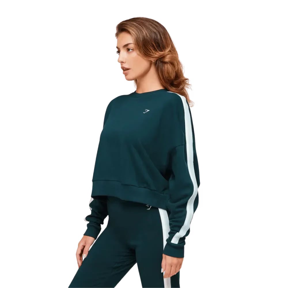 Gymshark Piping Midi Crew Neck Deep Petrol Blue/Smoke Blue/Soft White