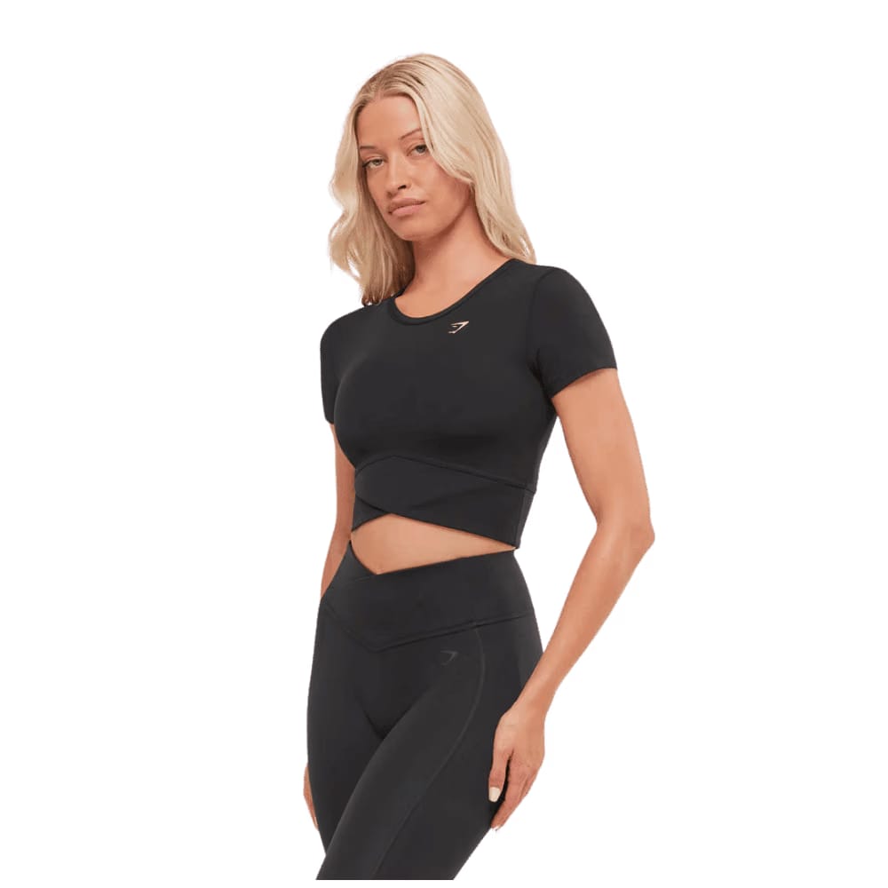 Gymshark Crossover Midi Top with Shelf Black