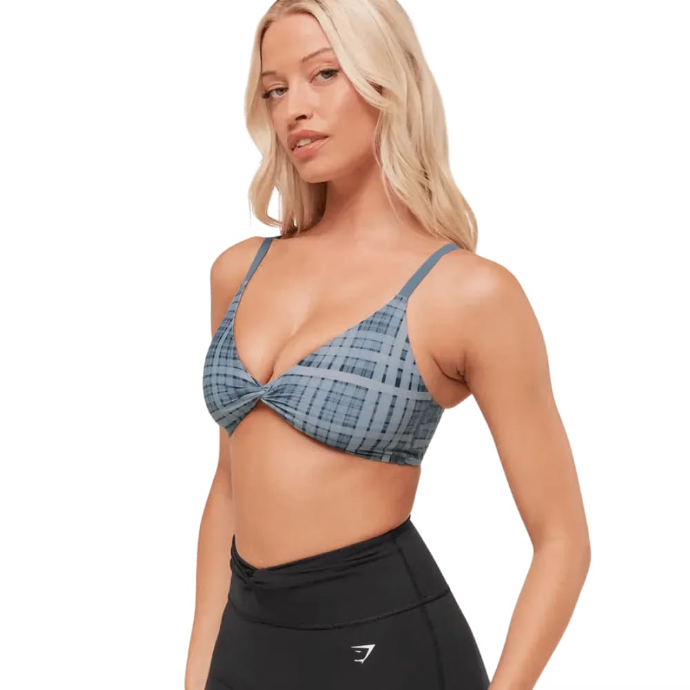 Gymshark Printed Twist Front Bralette Denim Grey