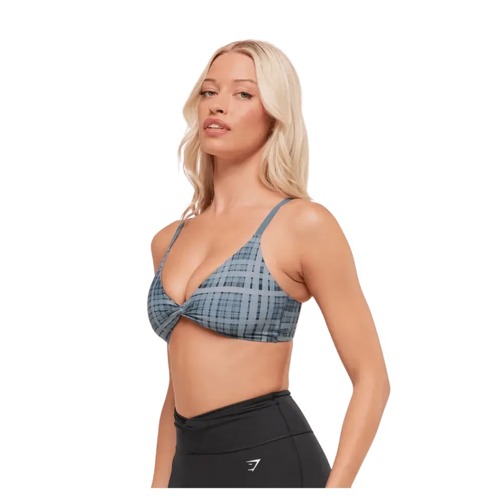 Gymshark Printed Twist Front Bralette Denim Grey