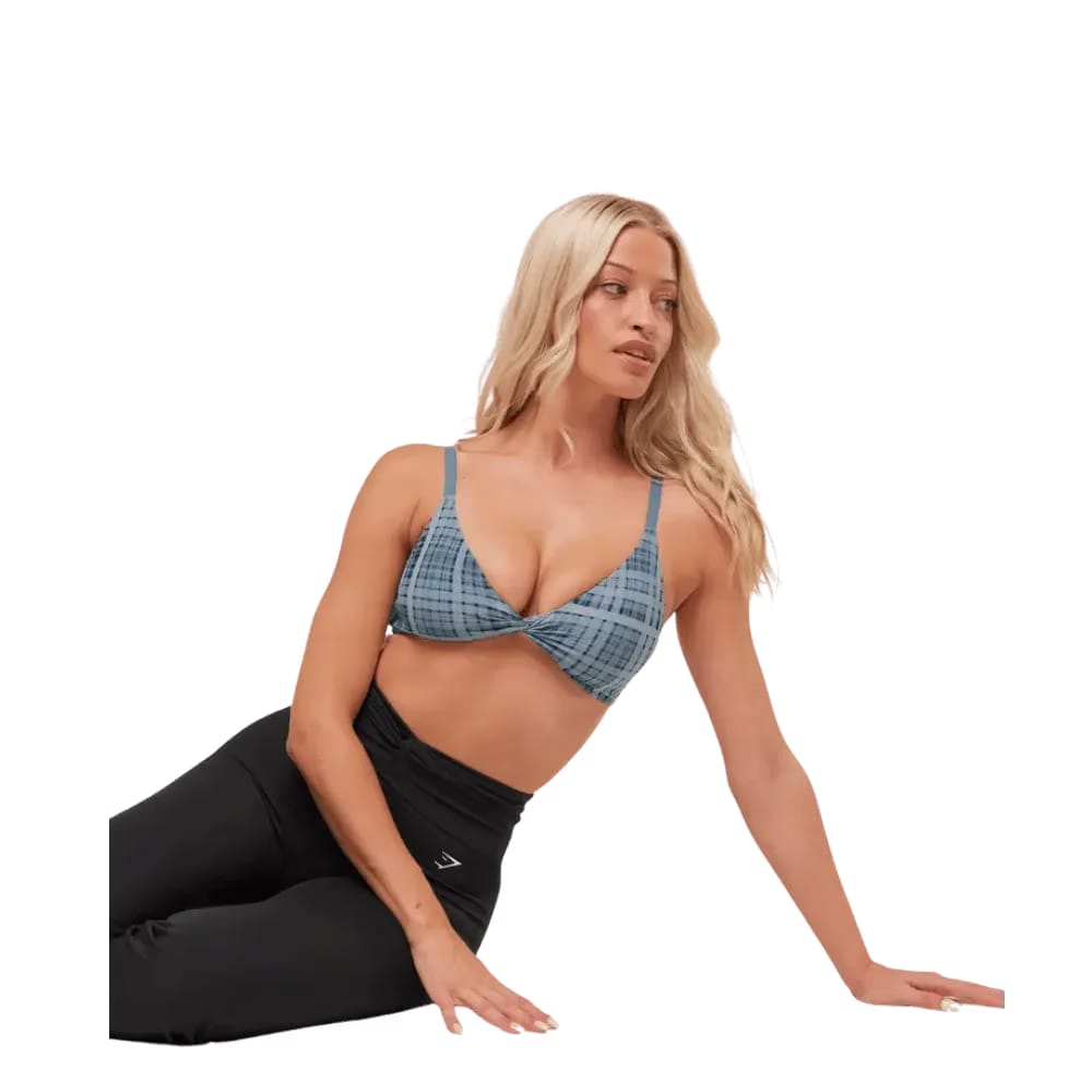Gymshark Printed Twist Front Bralette Denim Grey