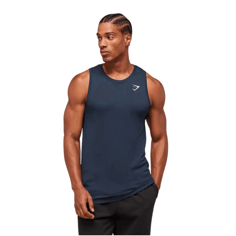 Gymshark Geo Seamless Tank Slim Fit Navy/Heavy Blue