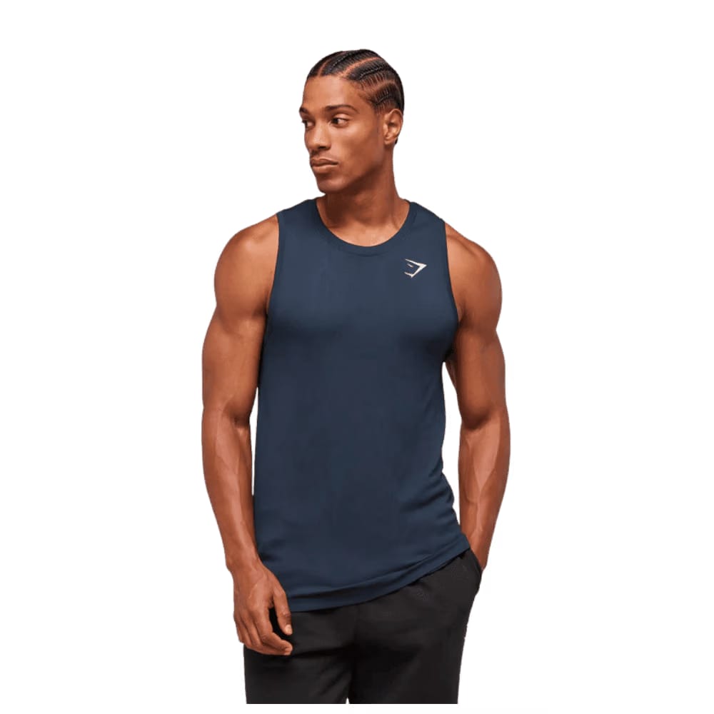 Gymshark Geo Seamless Tank Slim Fit Navy/Heavy Blue