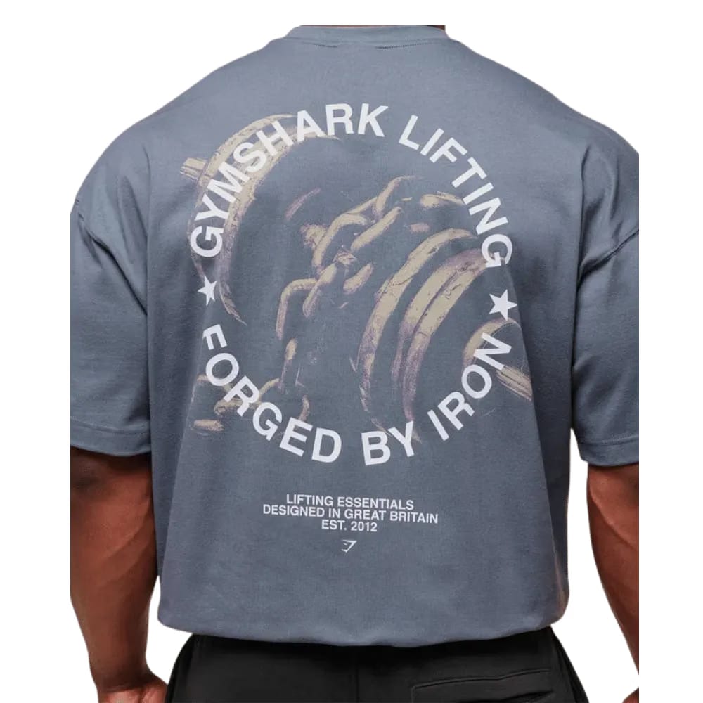 Gymshark Forged By Iron T-Shirt Extreme Oversized Fit Iron Blue