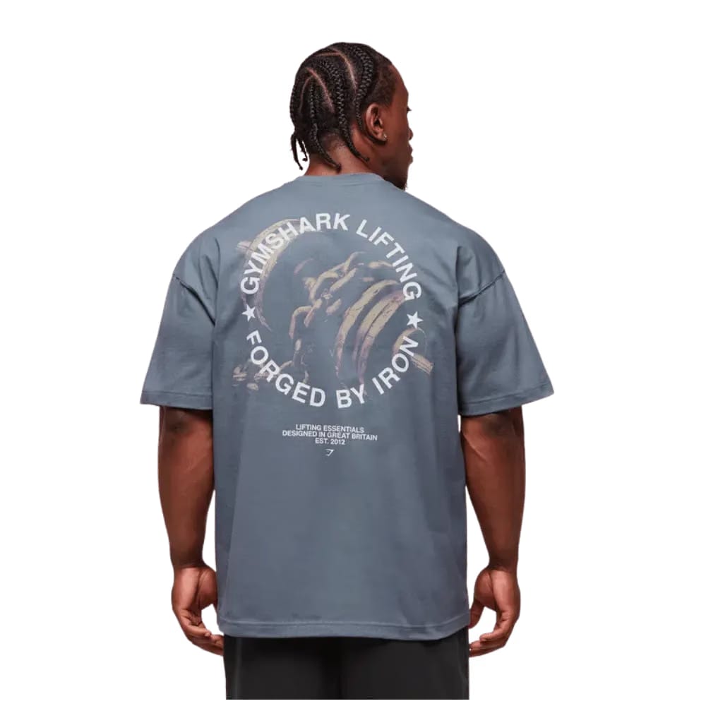 Gymshark Forged By Iron T-Shirt Extreme Oversized Fit Iron Blue