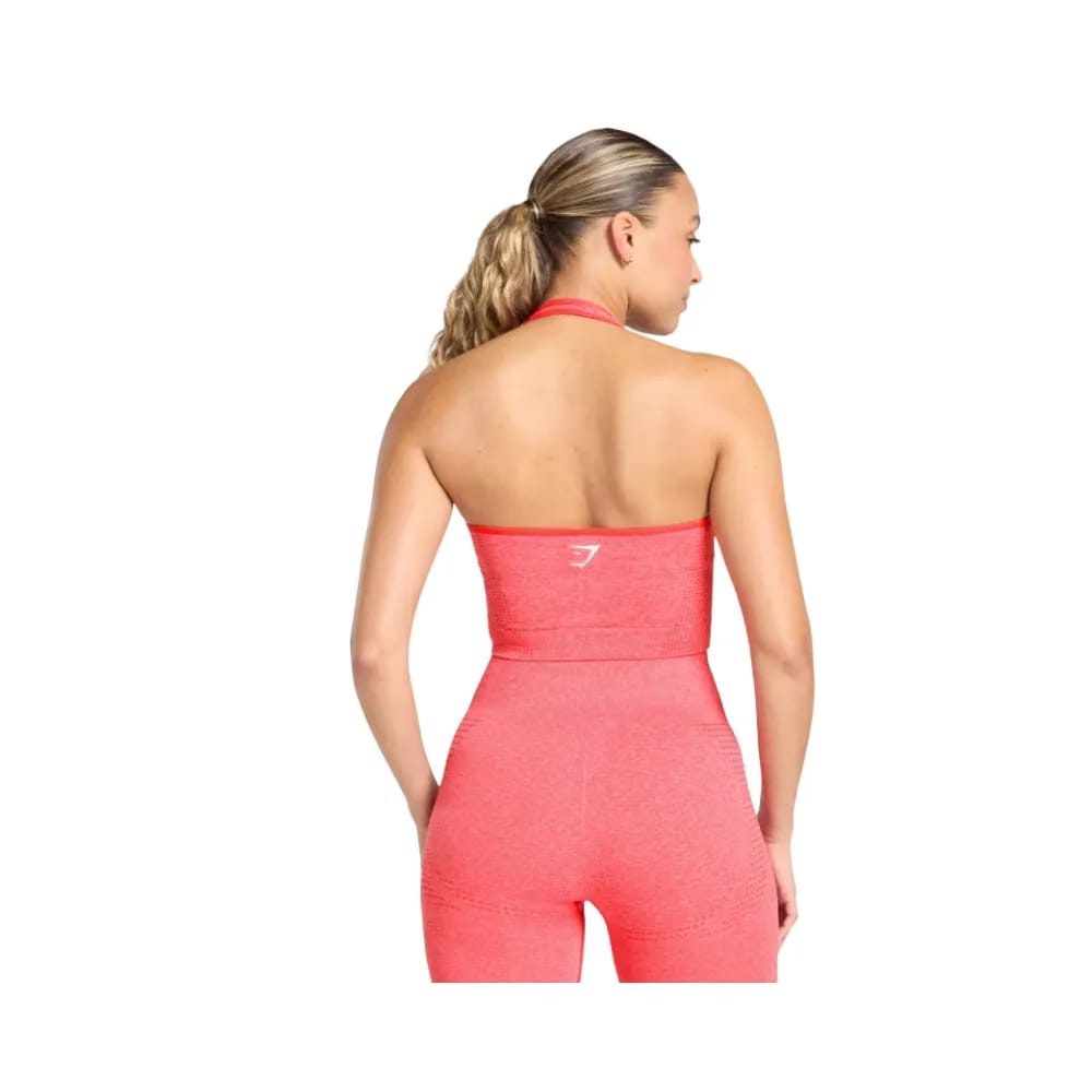 Gymshark Vital Halter Neck Tank With Shelf Crop Top Coral Red Marl