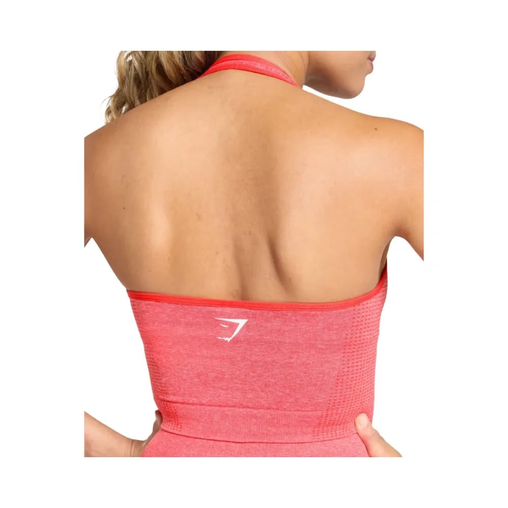 Gymshark Vital Halter Neck Tank With Shelf Crop Top Coral Red Marl