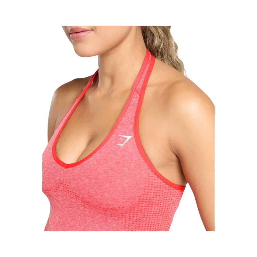 Gymshark Vital Halter Neck Tank With Shelf Crop Top Coral Red Marl
