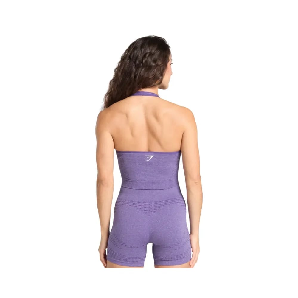 Gymshark Vital Halter Neck Tank With Shelf Crop Top Functional Purple Marl