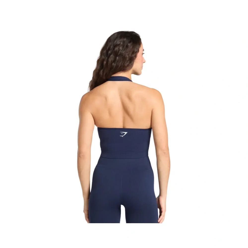 Gymshark Vital Halter Neck Tank With Shelf Crop Top Heavy Blue Marl