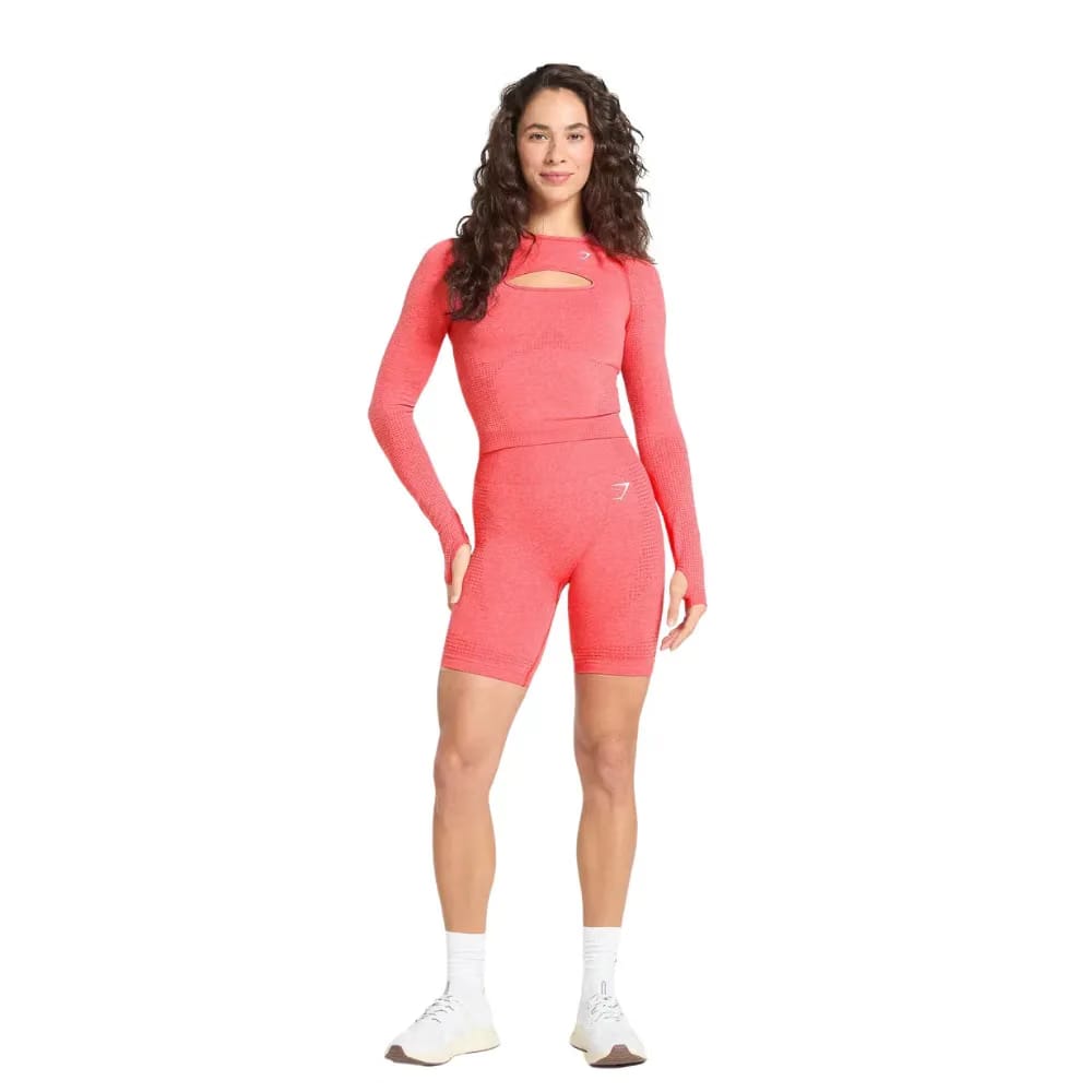 Gymshark Vital Long Sleeve Cut Out Top Coral Red Marl