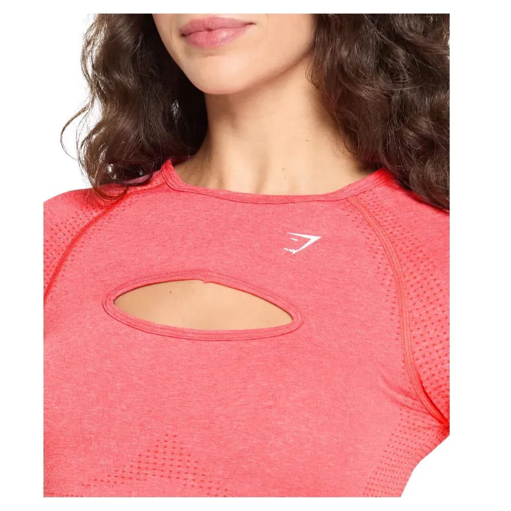 Gymshark Vital Long Sleeve Cut Out Top Coral Red Marl