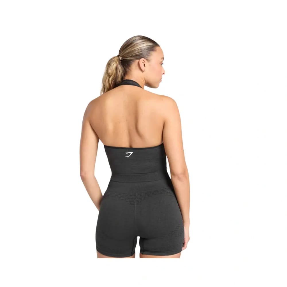 Gymshark Vital Halter Neck Tank With Shelf Crop Top Black Marl