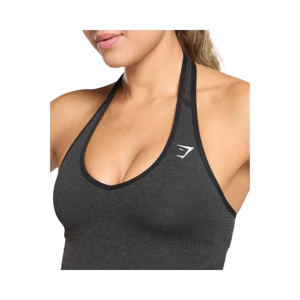 Gymshark Vital Halter Neck Tank With Shelf Crop Top Black Marl