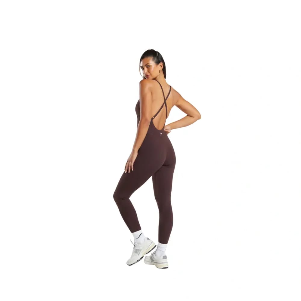Gymshark Strappy All in One Full length Bodysuit Heritage Brown