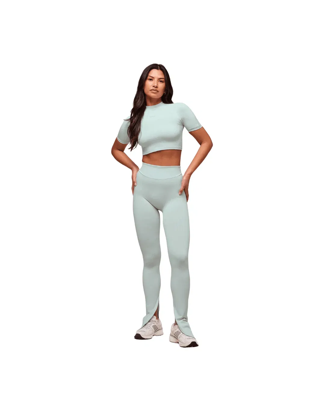 Gymshark Everywear Warp Knit Flare Leggings slim fit Frost Blue