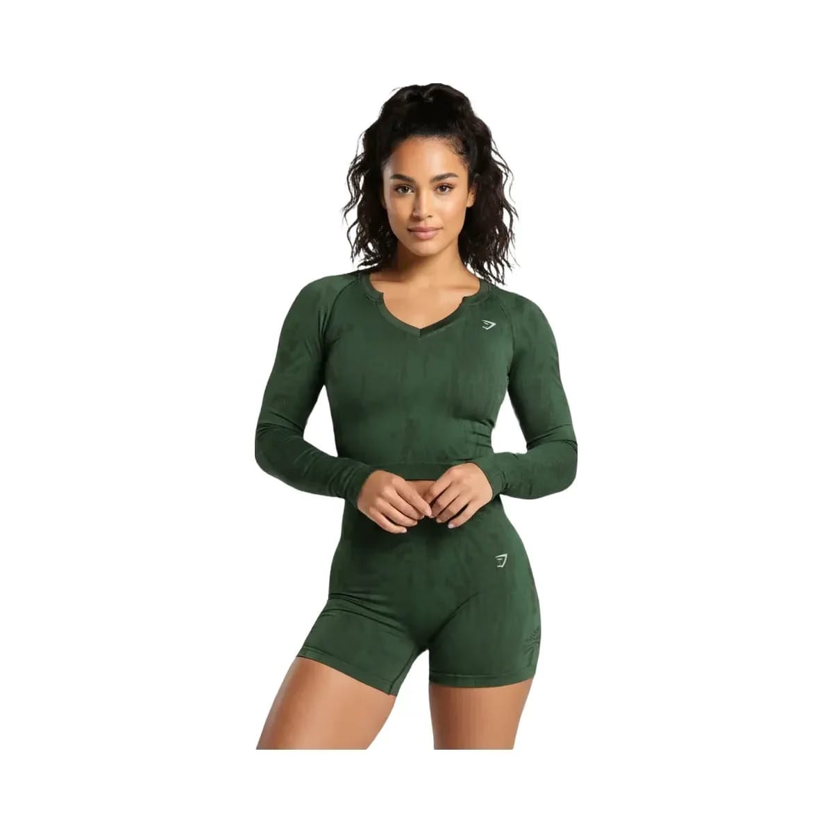 Gymshark Adapt Camo Seamless Long Sleeve Top Body fit Trail Green/Classic Green