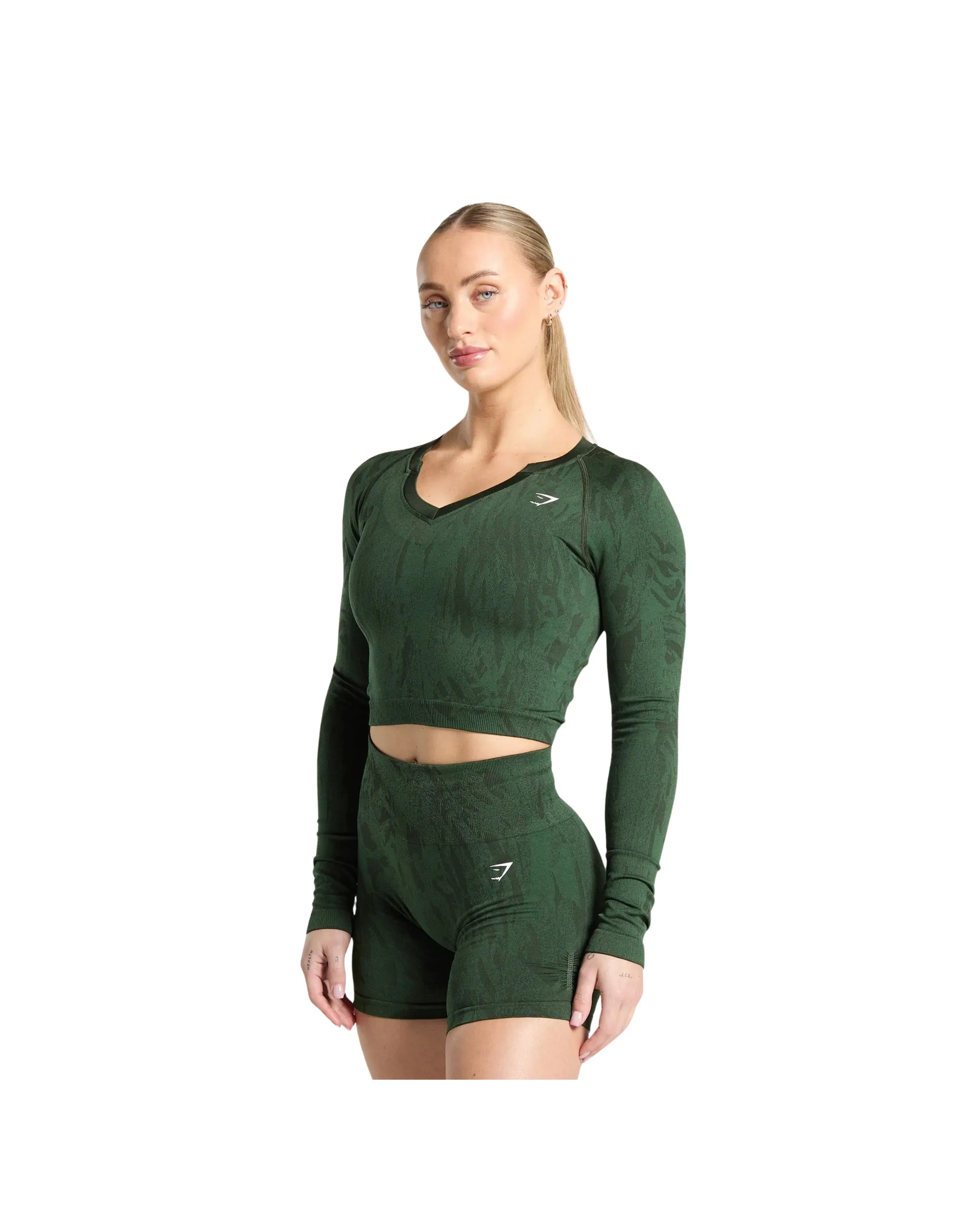 Gymshark Adapt Camo Seamless Long Sleeve Top Body fit Trail Green/Classic Green