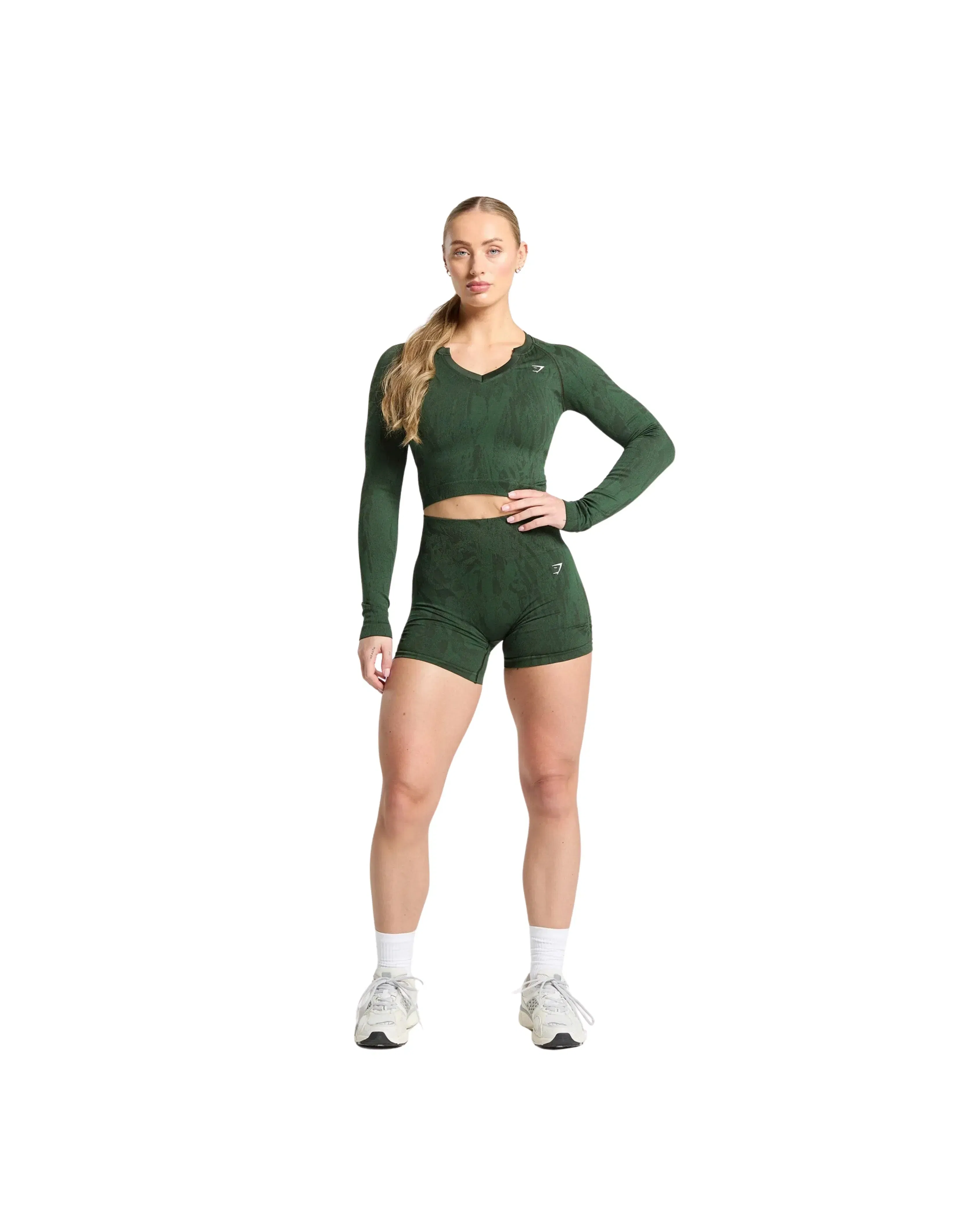 Gymshark Adapt Camo Seamless Long Sleeve Top Body fit Trail Green/Classic Green