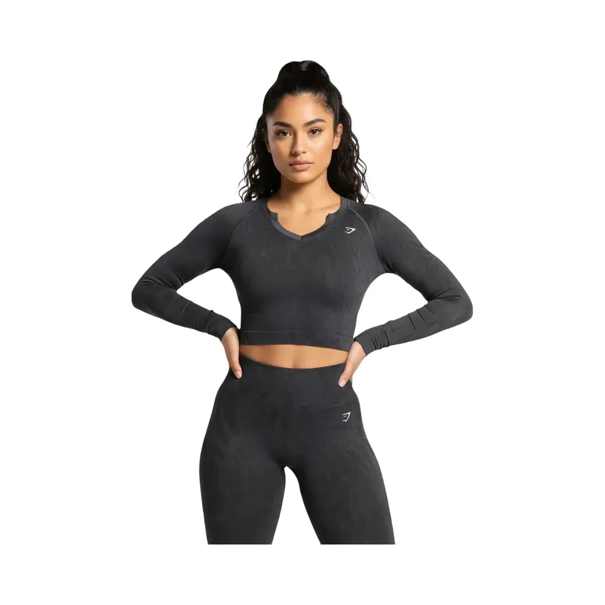 Gymshark Adapt Camo Seamless Long Sleeve Top Body fit Asphalt Grey/Black