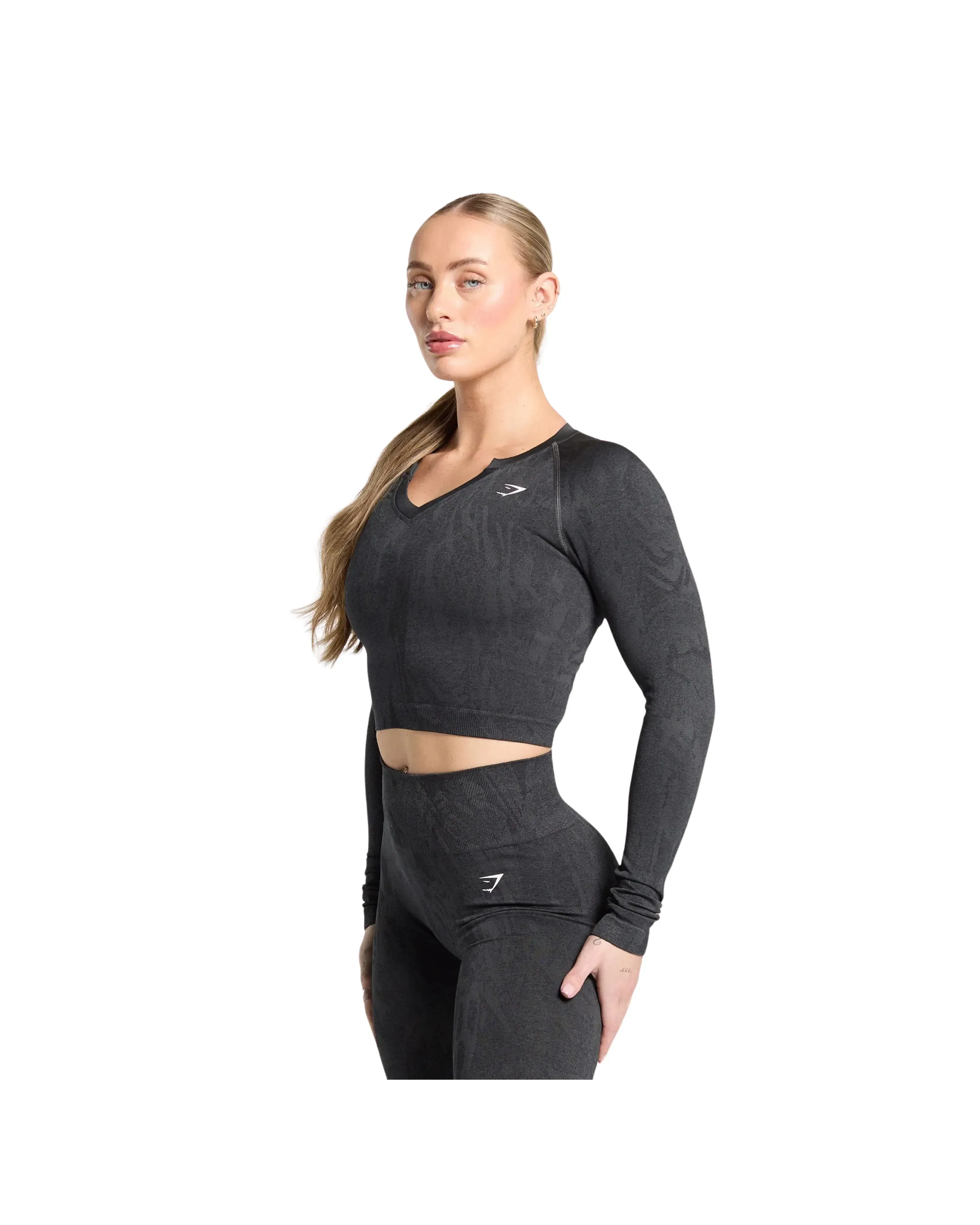 Gymshark Adapt Camo Seamless Long Sleeve Top Body fit Asphalt Grey/Black