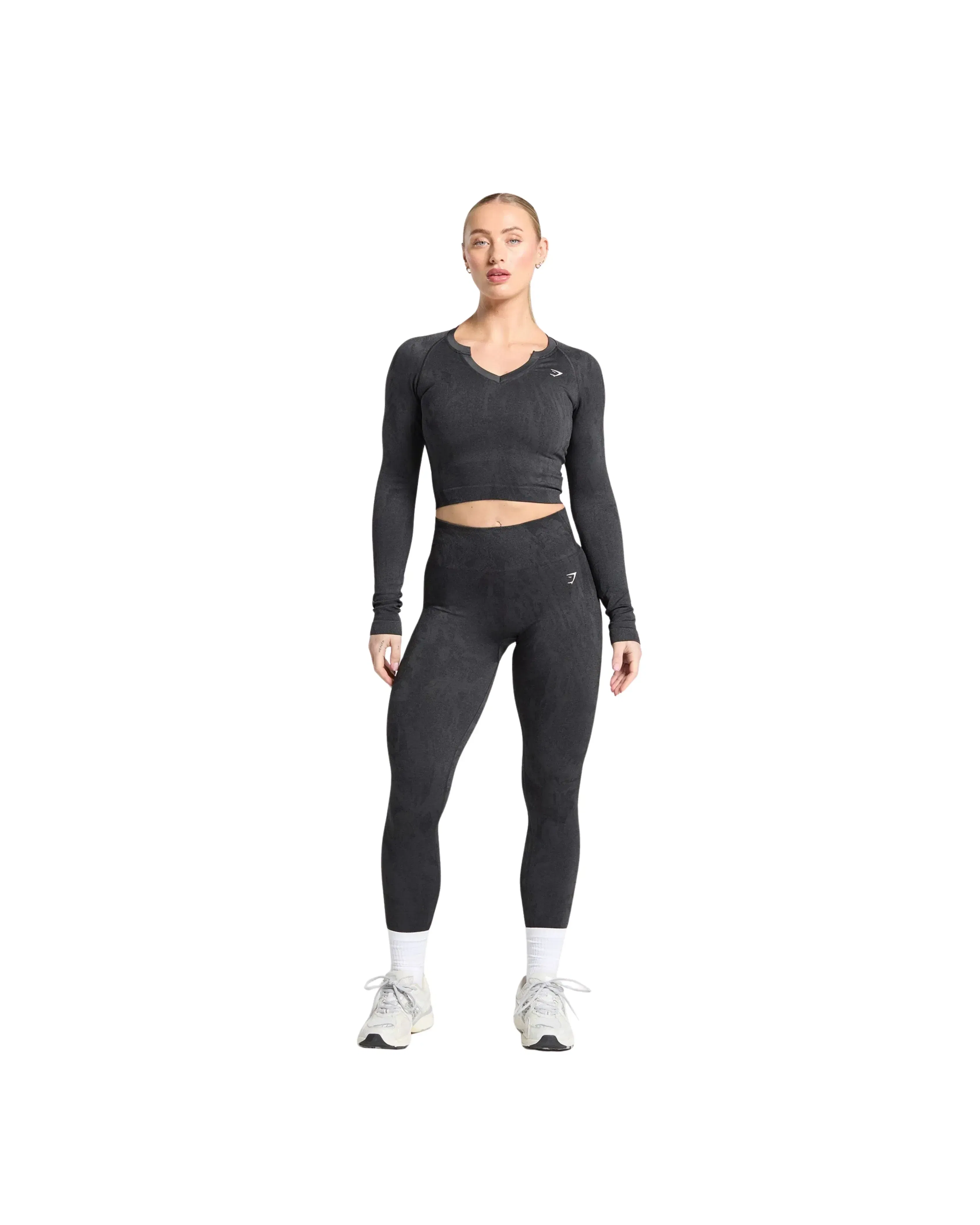 Gymshark Adapt Camo Seamless Long Sleeve Top Body fit Asphalt Grey/Black