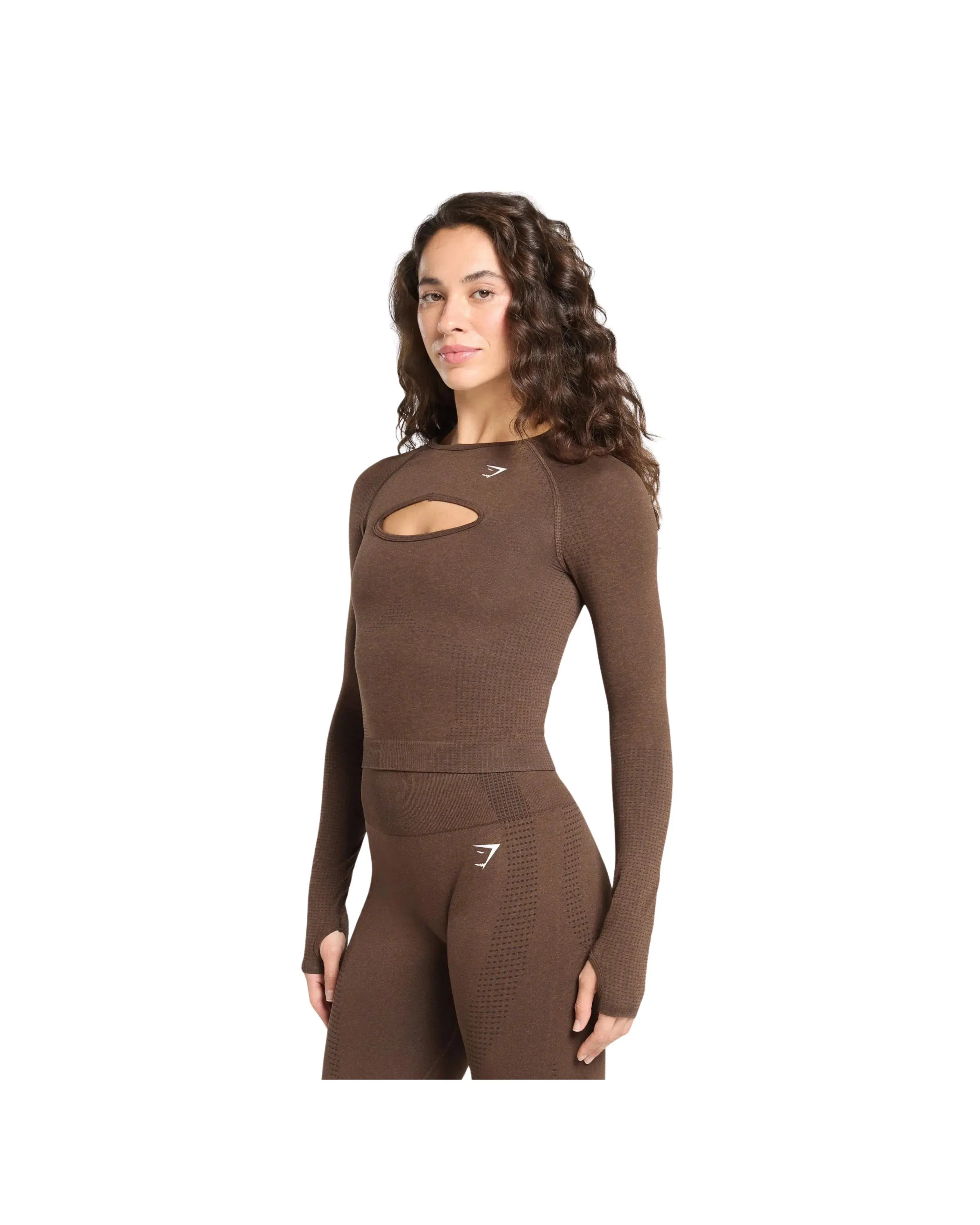Gymshark Vital Long Sleeve Cut Out Top Body fit Espresso Marl