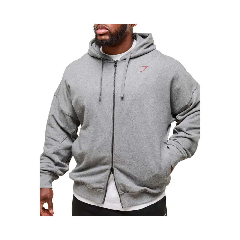 Gymshark Power Zip Up Hoodie Oversized Fit Charcoal Core Marl