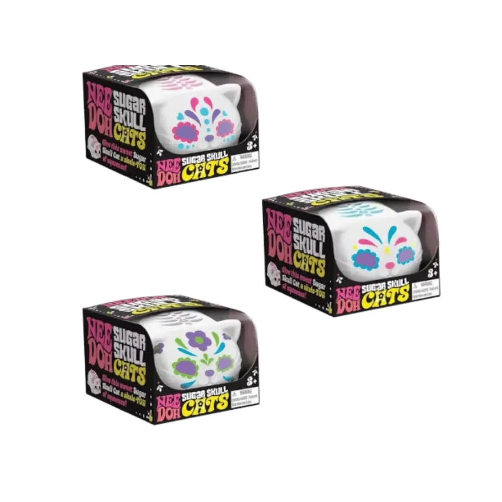 NeeDoh Sugar Skull Cool Cats Squishy Fidget Toy Set of 3 Blue Pink Green