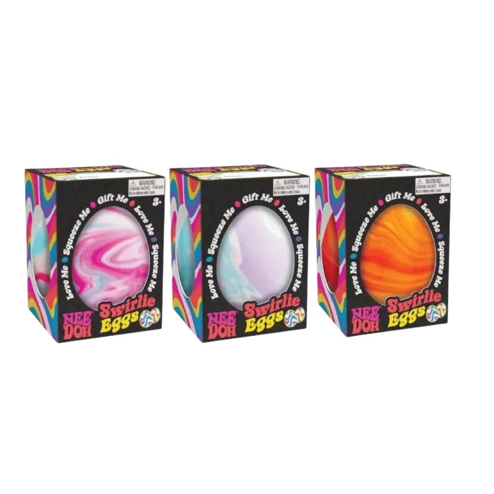 NeeDoh Swirlie Egg Squishy Fidget Toy 3x Lot Orange Purple Pink
